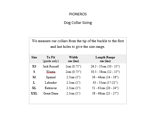 Pioneros Dog Collar Sizing