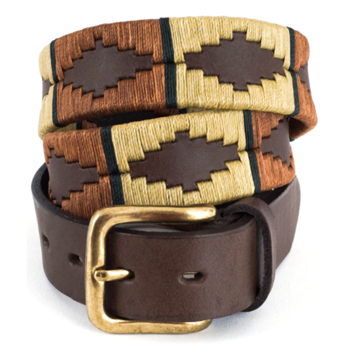 Pioneros Polo Belt - Copper, Beige, Green Stripe 1