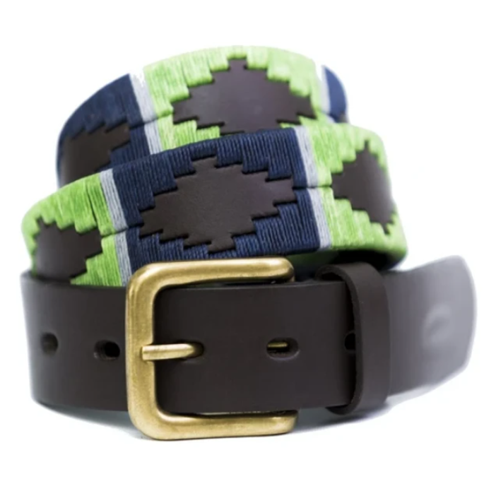 Pioneros Polo Belt - Lime, Navy & Grey Stripe 1