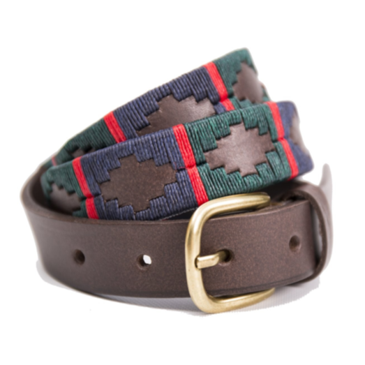 Pioneros Polo Belt - Navy, Dark Green & Red Stripe 1