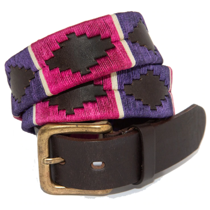 Pioneros Polo Belt - Purple, Berry, White Stripe 1