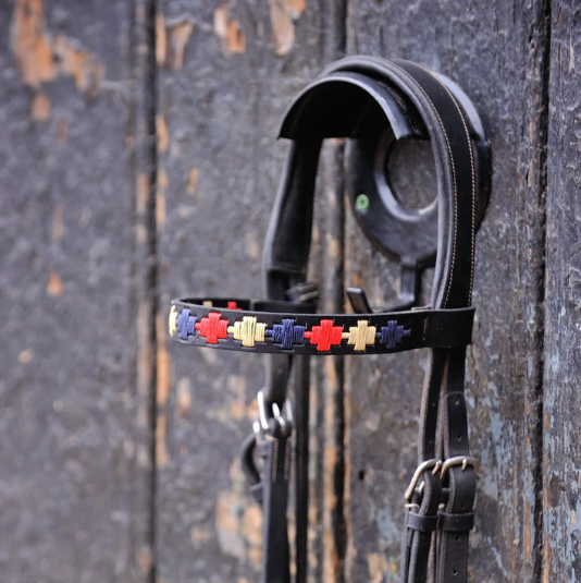 Pioneros Polo Black Leather Browband Navy, Cream, Red 2