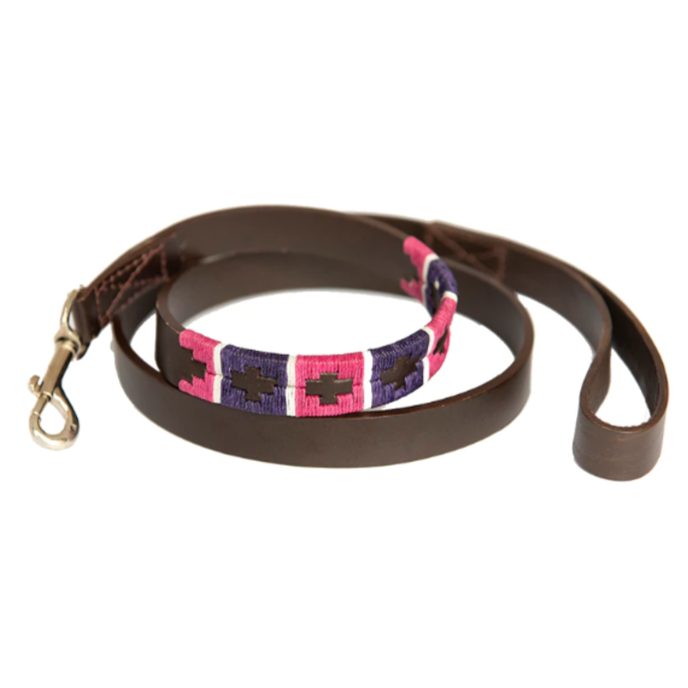 Pioneros Polo Dog Lead - Purple, Berry, White Stripe 1