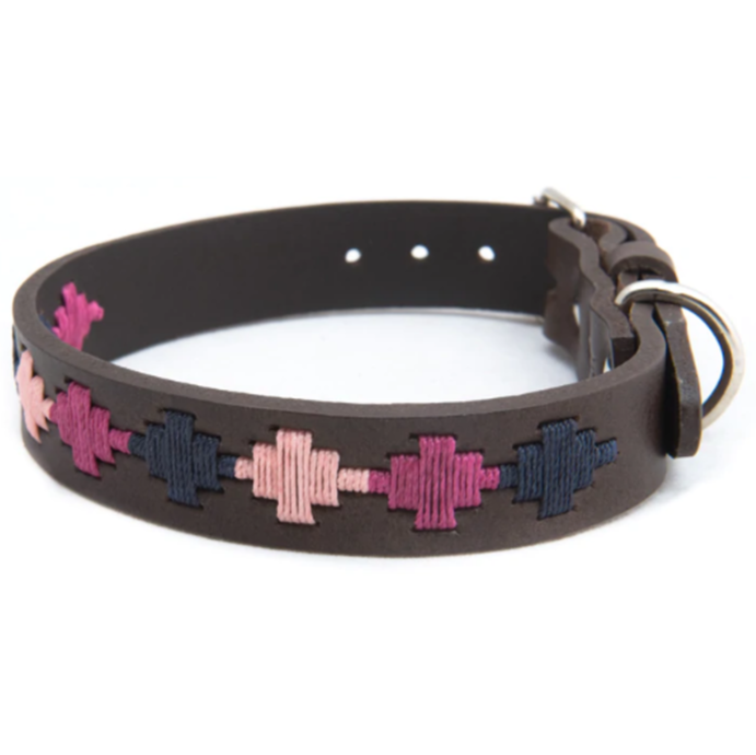 Pioneros Polo Pampas Cross Dog Collar - Berry, Navy & Pink 1