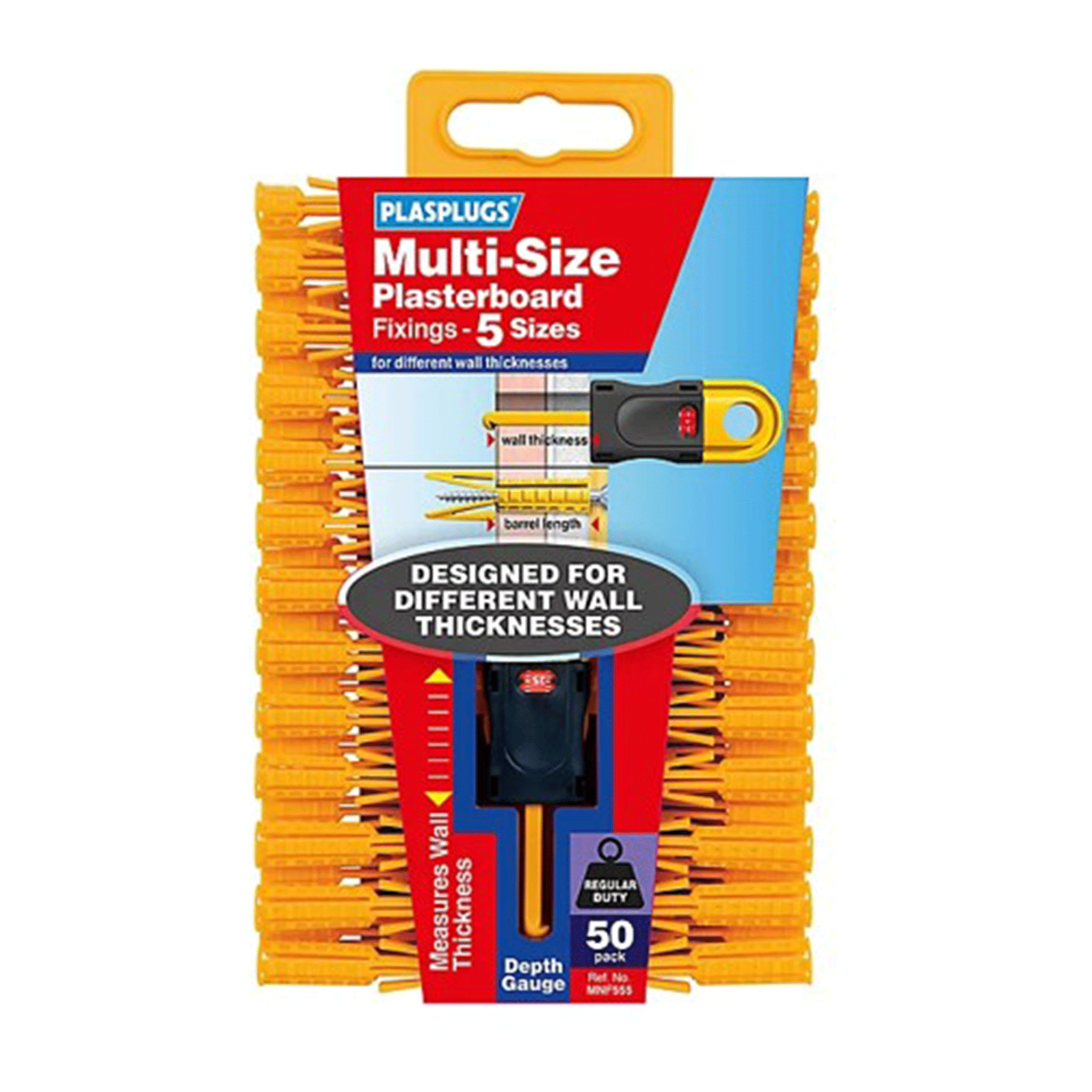 Plasplugs Multi-Size Plasterboard Fixings 50 Pack with Depth Gauge