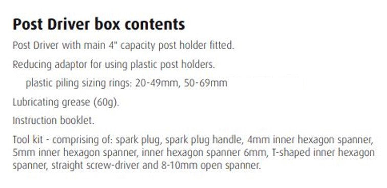 Portek Post Driver Box Contents