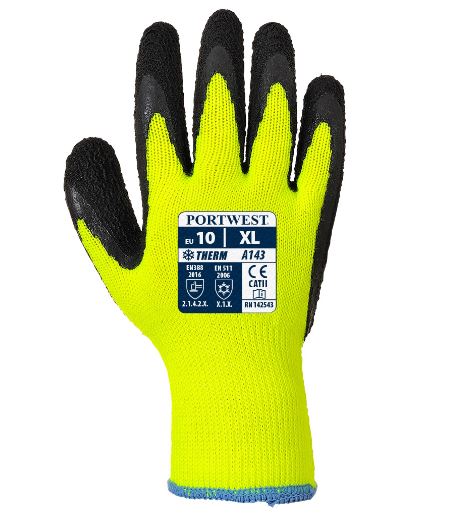 Portwest A143 Thermal Grip Latex Glove Yellow-Black 2