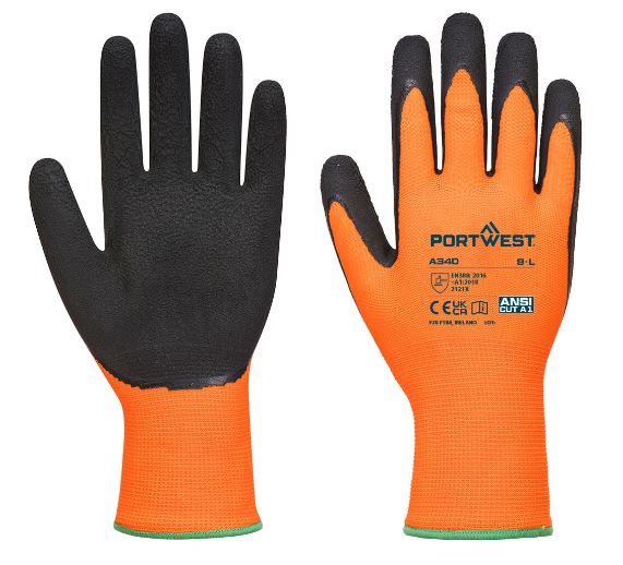 Portwest A340 - Hi-Vis Latex Grip Glove Orange-Black 1