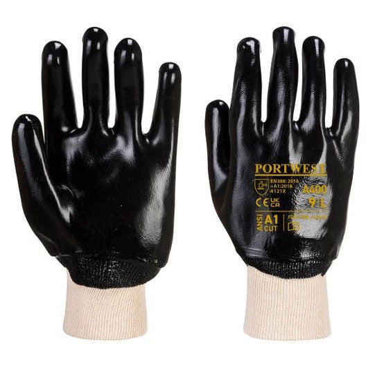 Portwest A400 PVC Fully Coated Knitwrist Gloves Black 1