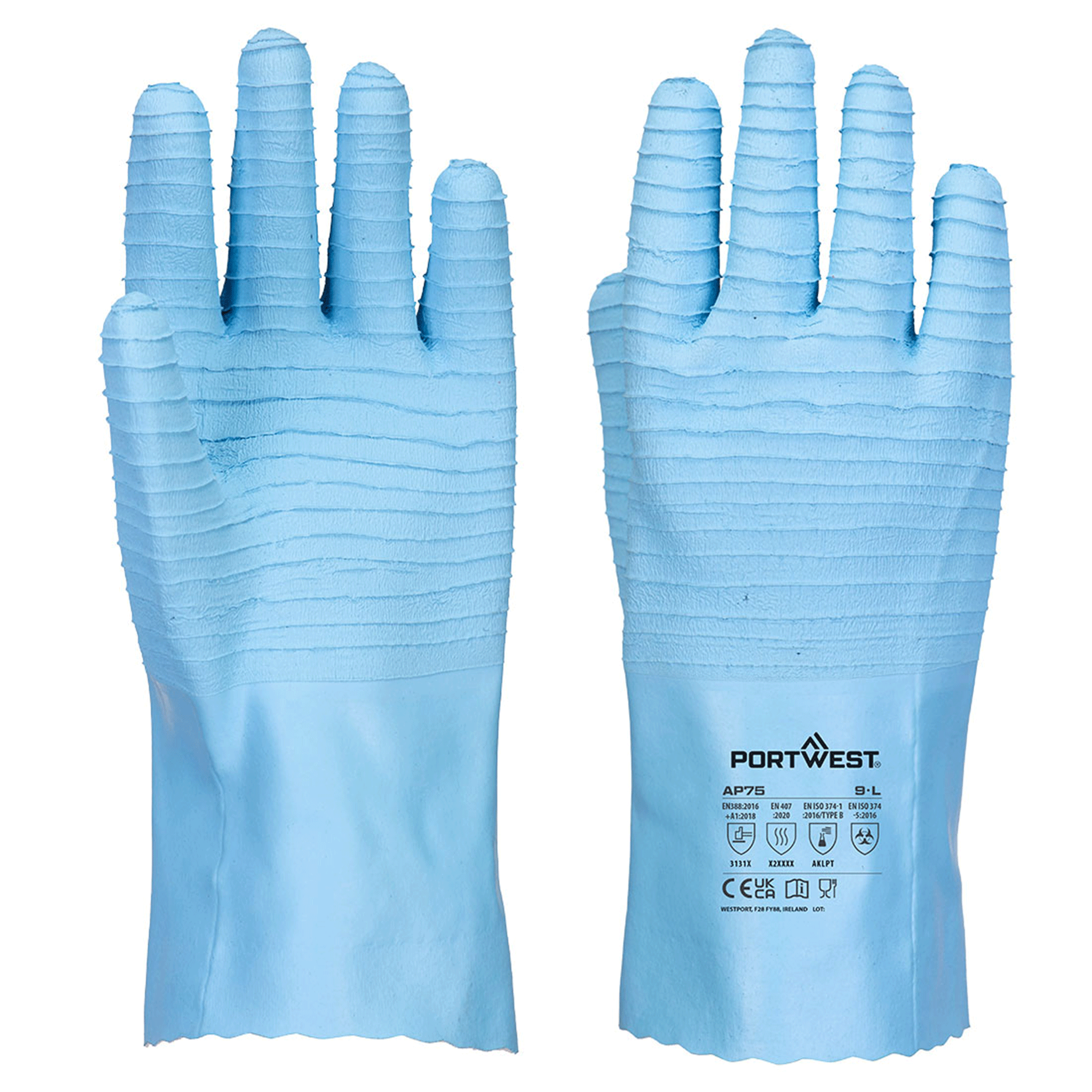 Portwest AP75 - FD Chemical B Latex Gauntlet in Blue