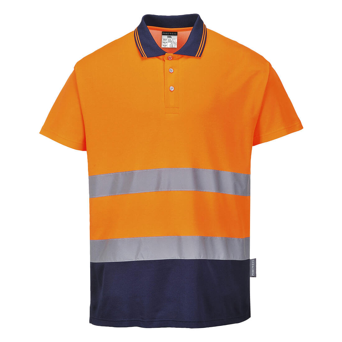 Portwest S174 Hi-Vis Cotton Comfort Contrast Polo Shirt Orange-Navy 1