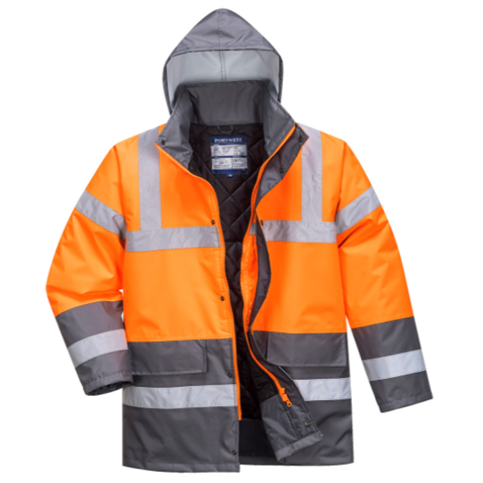 Portwest S467 Hi-Vis Two Tone Traffic Jacket Orange-Grey 1
