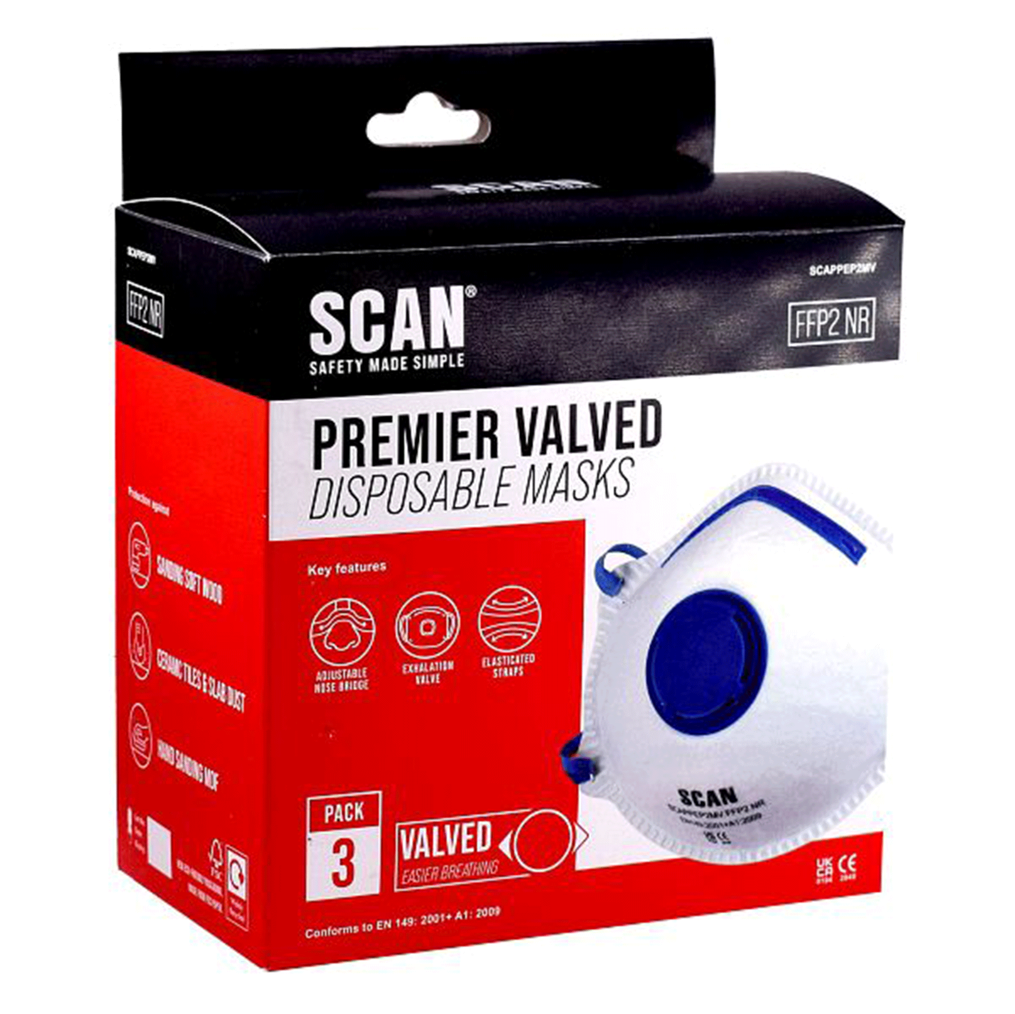 Scan Safety Premier Disposable Valved Mask FFP2 - Pack of Three