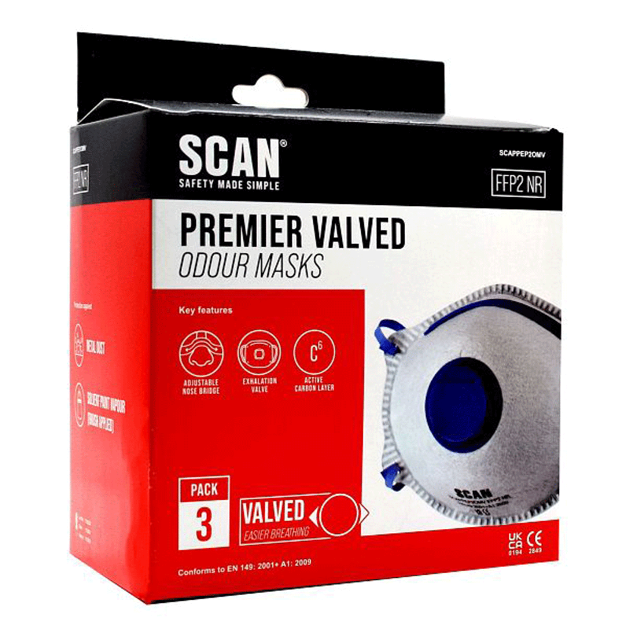 Premier Odour Valved Mask FFP2 - Pack of Three