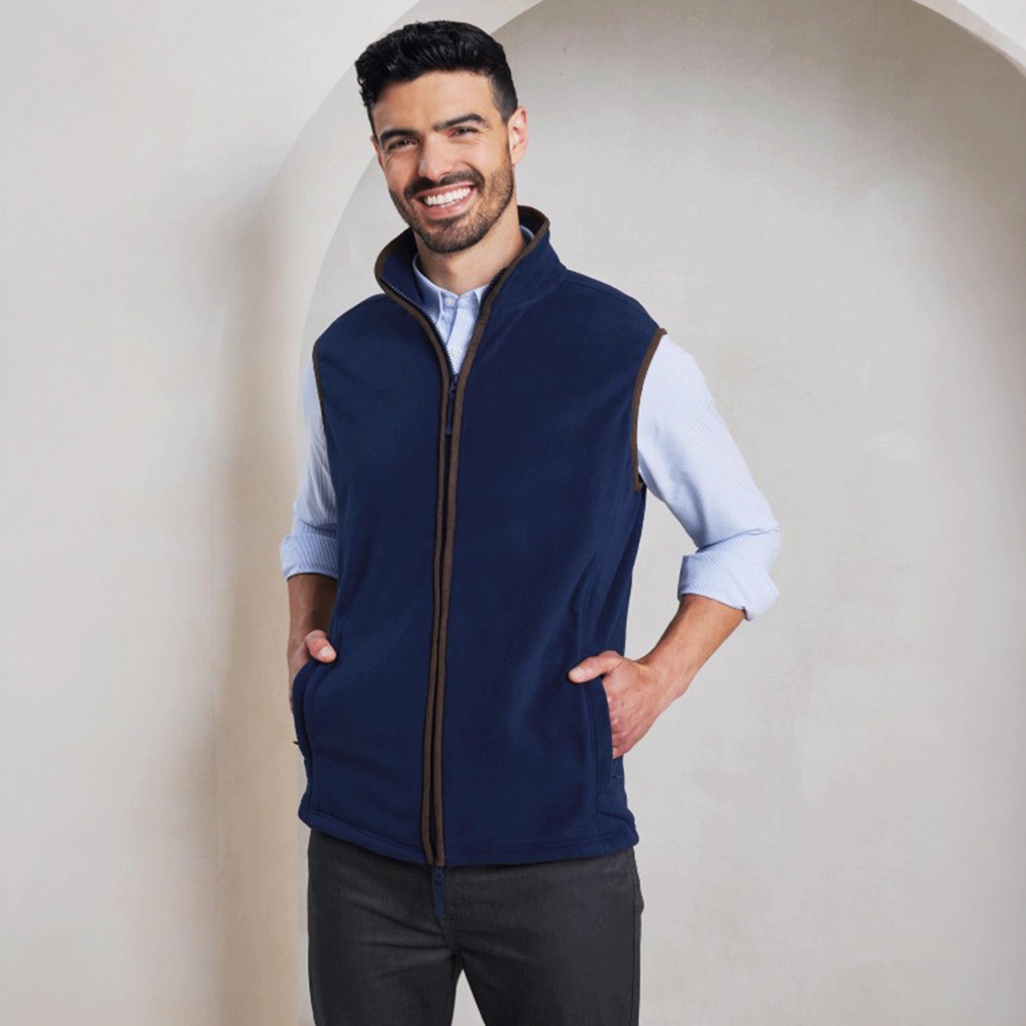 Premier Workwear Men's Artisan Fleece Gilet Navy-Brown