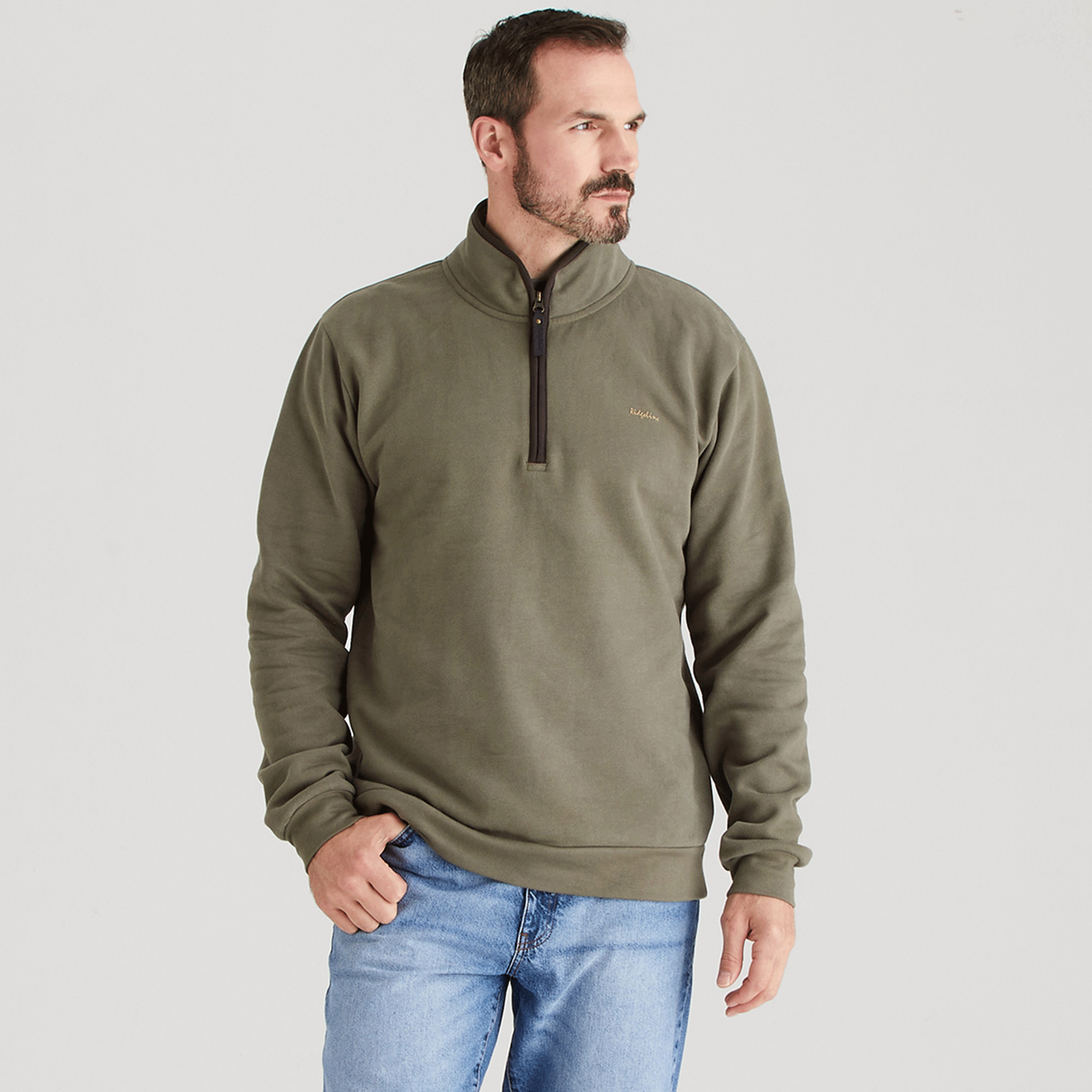 Ridgeline Men's Brancaster Quarter Zip Top Smokey Olive