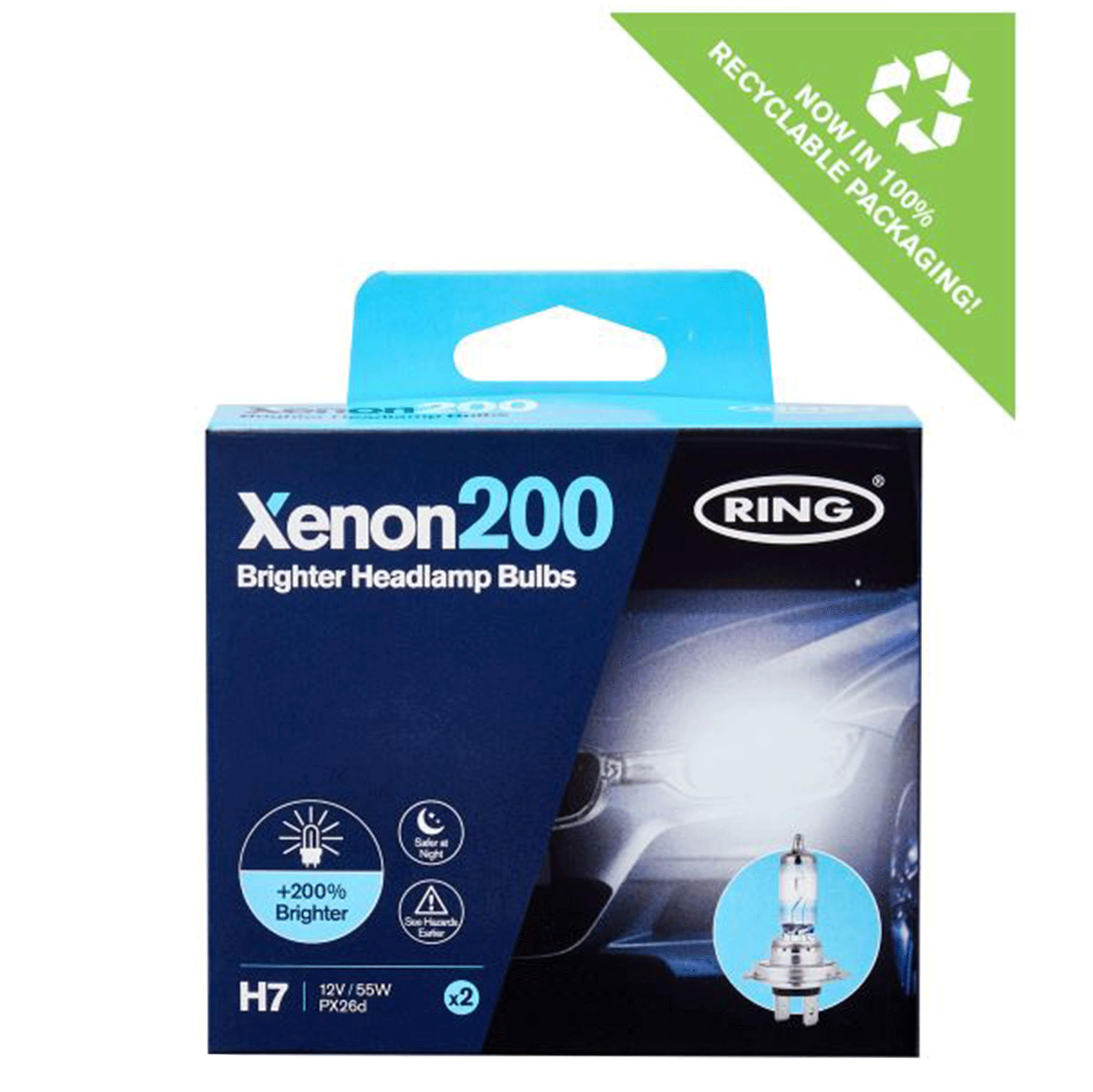 Ring Automotive H7 Xenon200 Brighter Headlamp Bulbs 12V 2 Pack