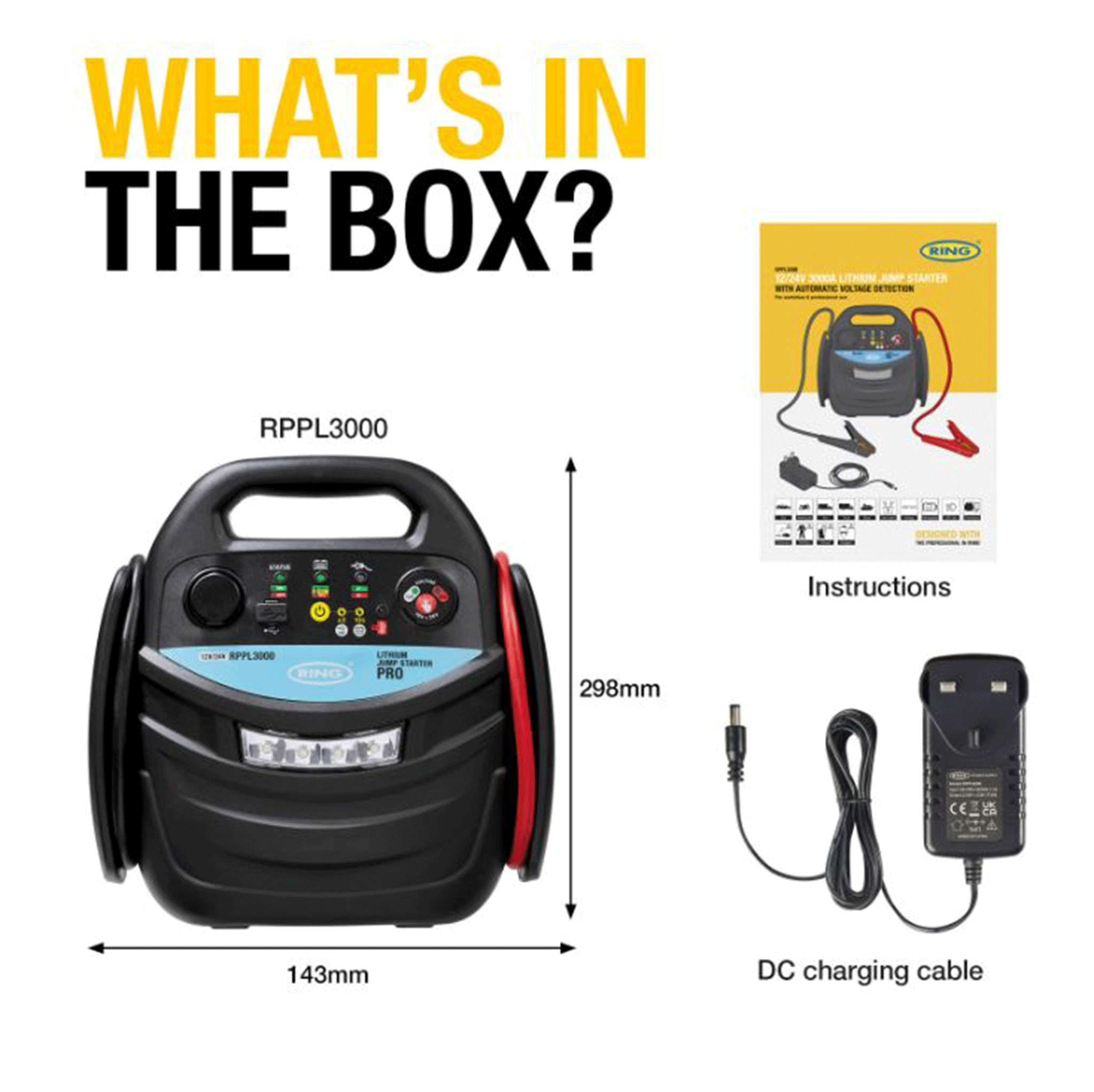 Ring Professional Jumpstart Pro 3000 Lithium Jump Starter 12/24V
