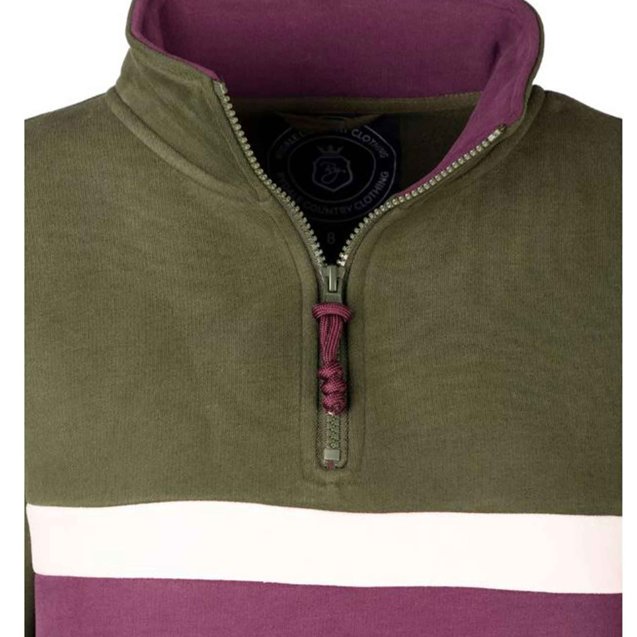 Rydale-Bramham-Ladies-Qtr-Zip-Stripe-Sweatshirt-Olive-Damson-4