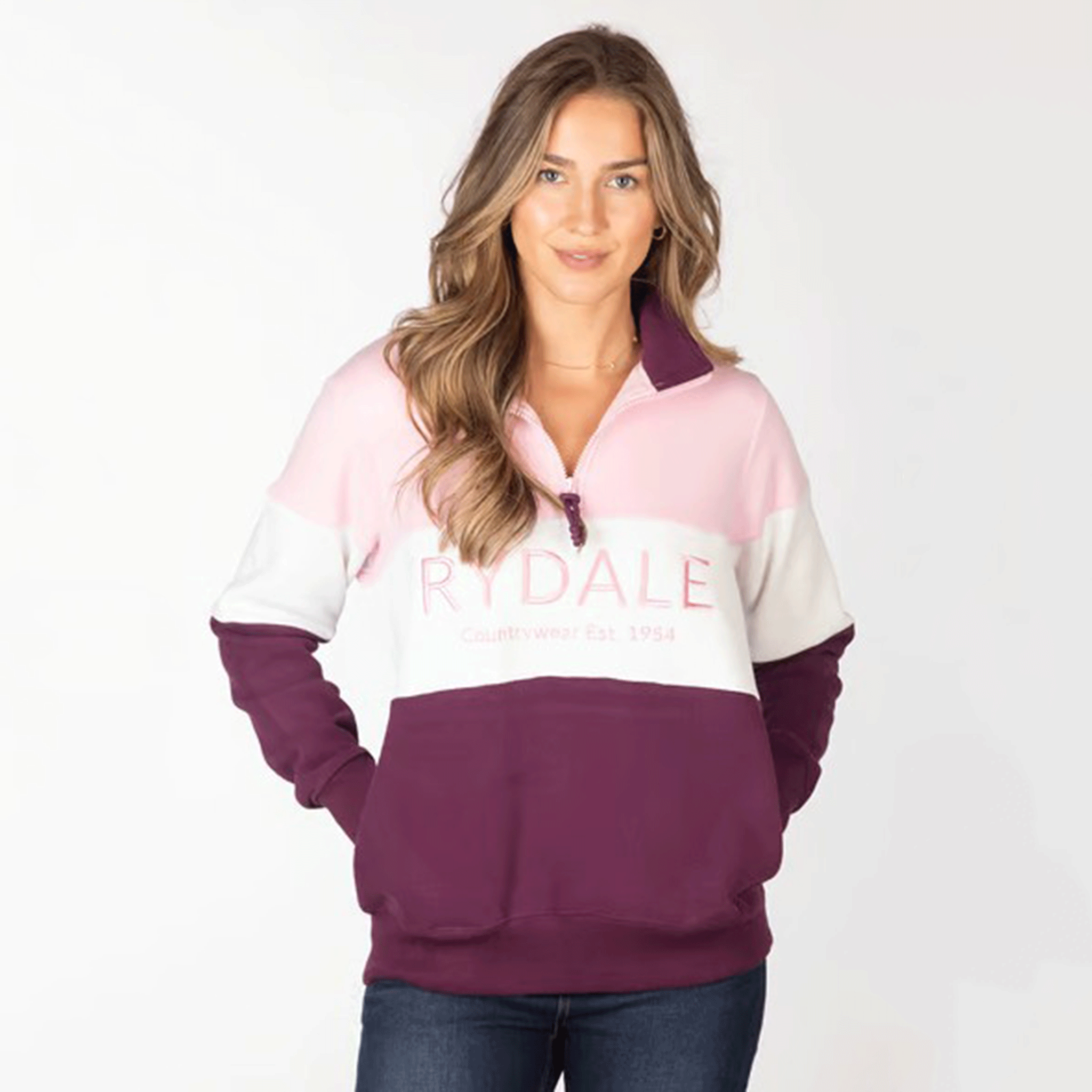 Rydale Byland Ladies Quarter Zip Sweatshirt Berry-White-Sorbet