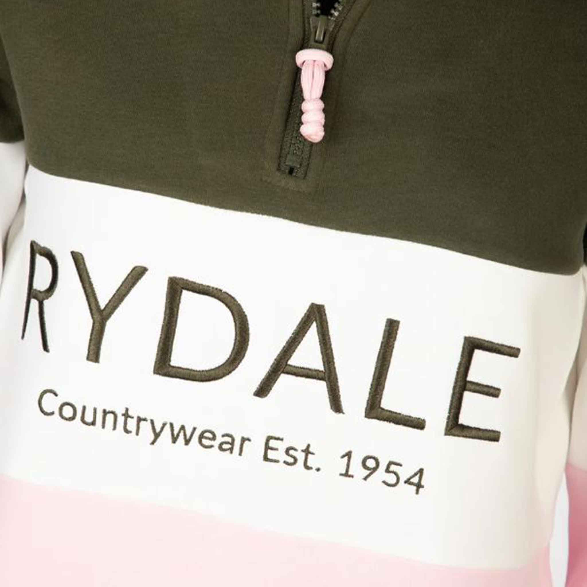 Rydale-Byland-Ladies-Qtr-Zip-Sweatshirt-Olive-White-Sorbet-3