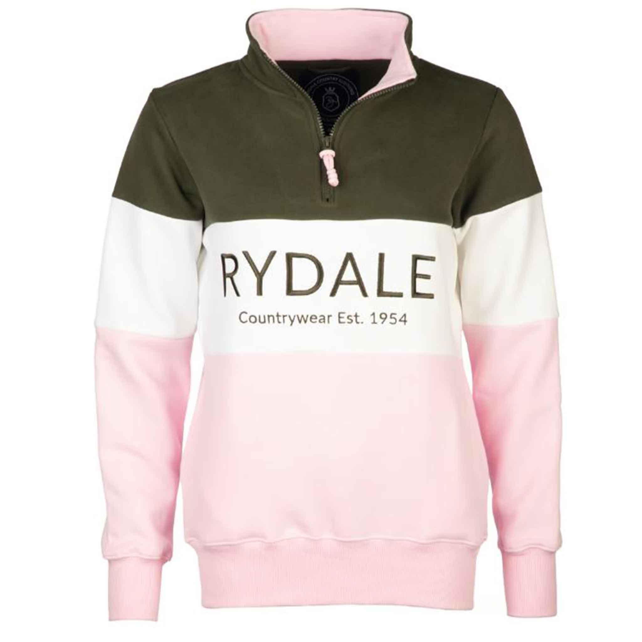 Rydale-Byland-Ladies-Qtr-Zip-Sweatshirt-Olive-White-Sorbet