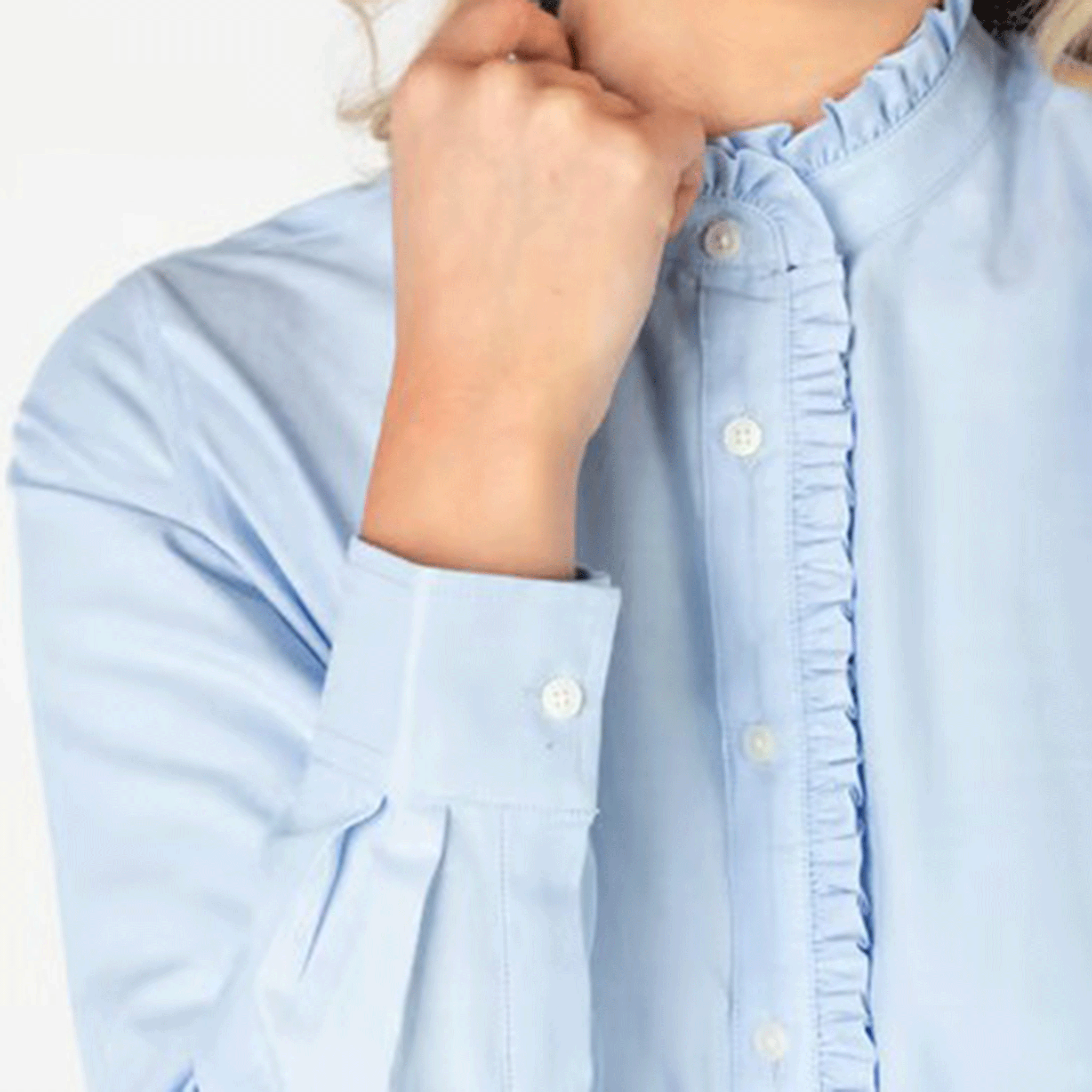 Rydale Ivy Ladies Oxford Cotton Ruffled Shirt Blue