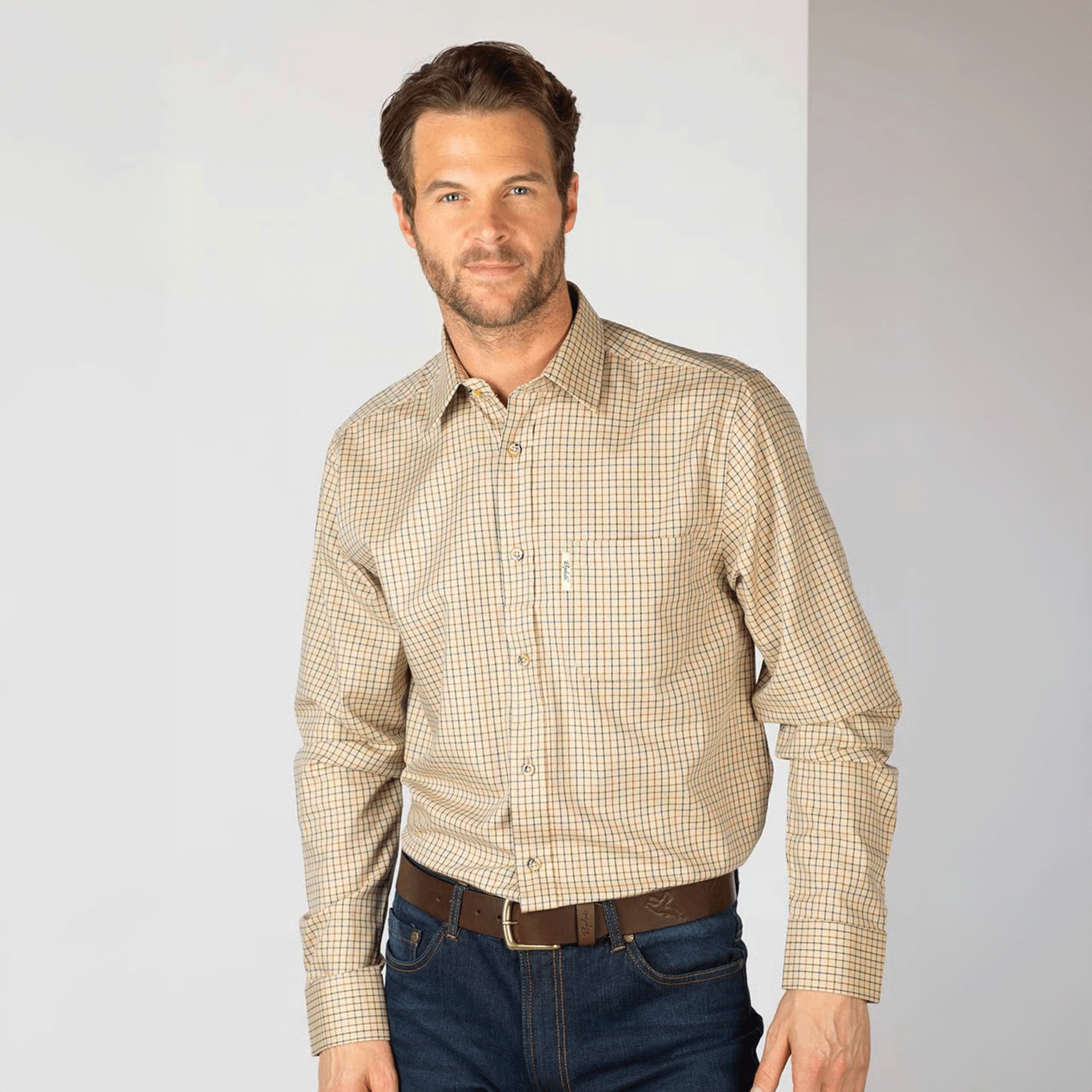 Rydale Men's Checked Shirt in Beige