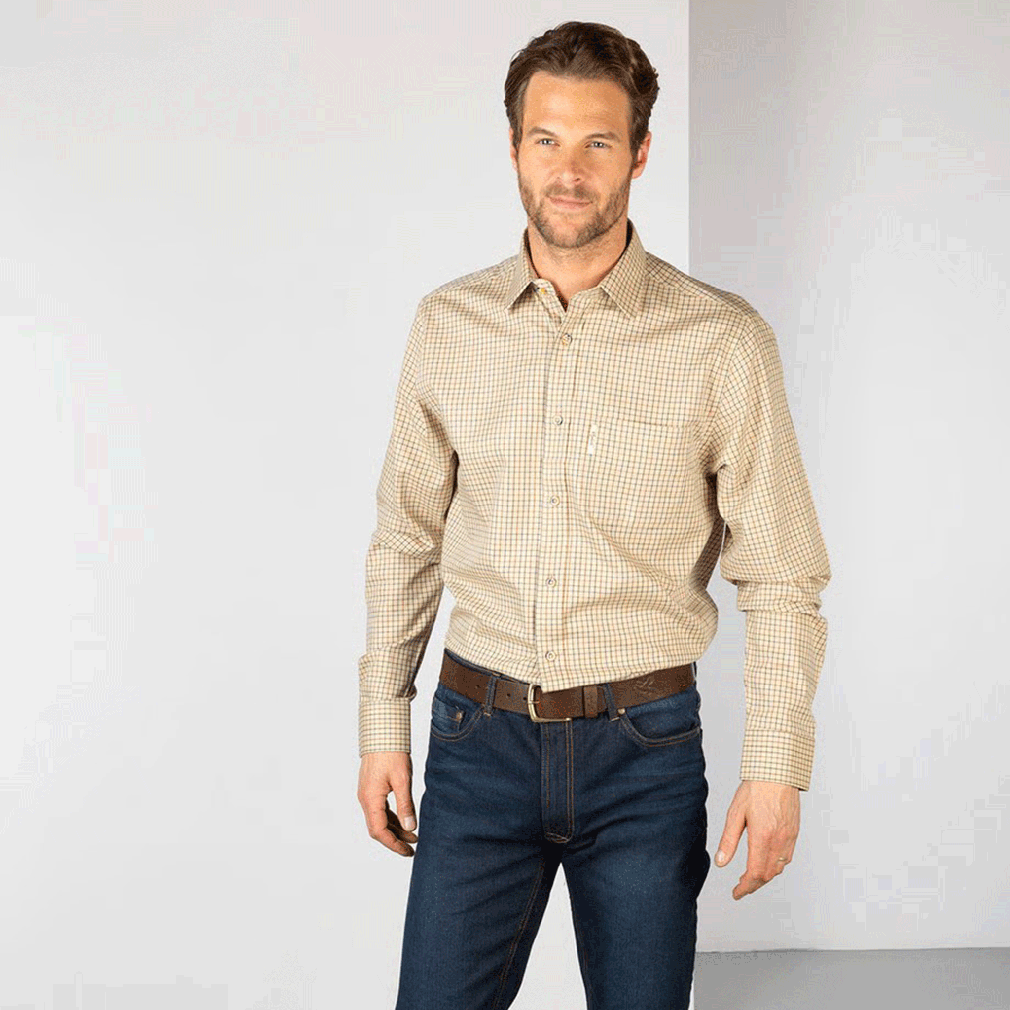 Rydale Men's Checked Shirt in Beige