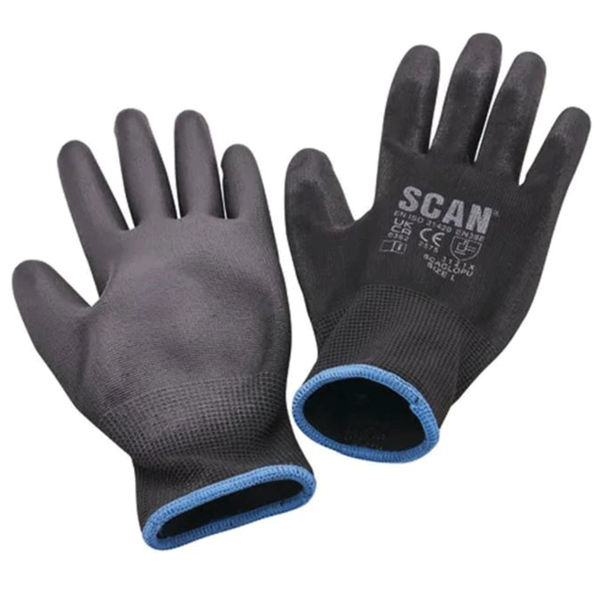 Scan PU Coated Gloves Black 5 Pairs