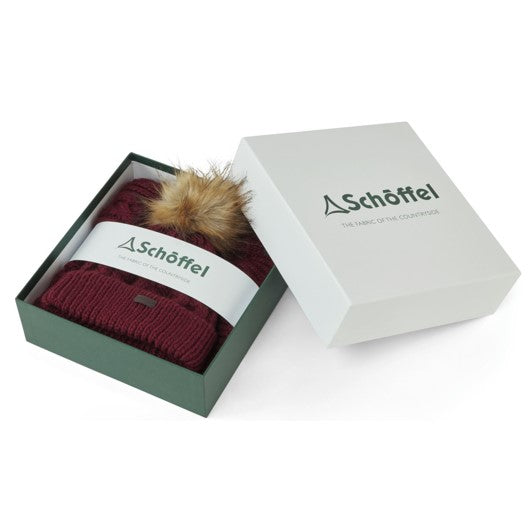 Schoffel Bakewell Cable Knit Hat & Scarf Boxed Set Damson 1