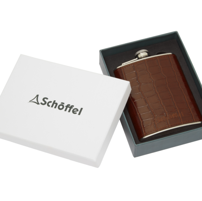 Schoffel Stainless Steel Boxed Leather Hip Flask 1