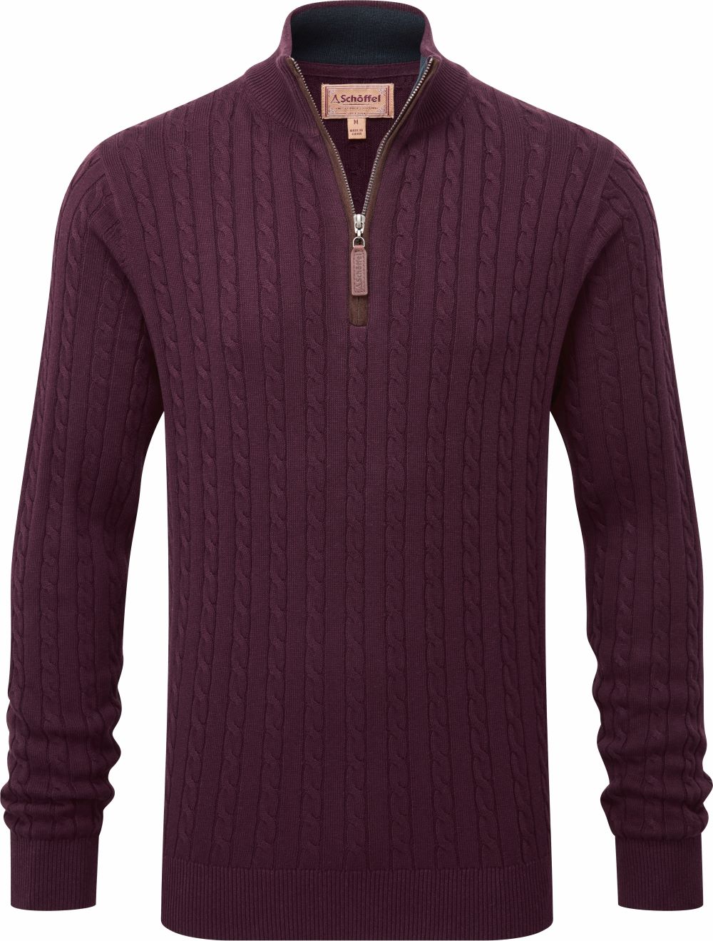 Schoffel Calton Cotton Cashmere Cable Knit Qtr Zip Jumper Wine 1