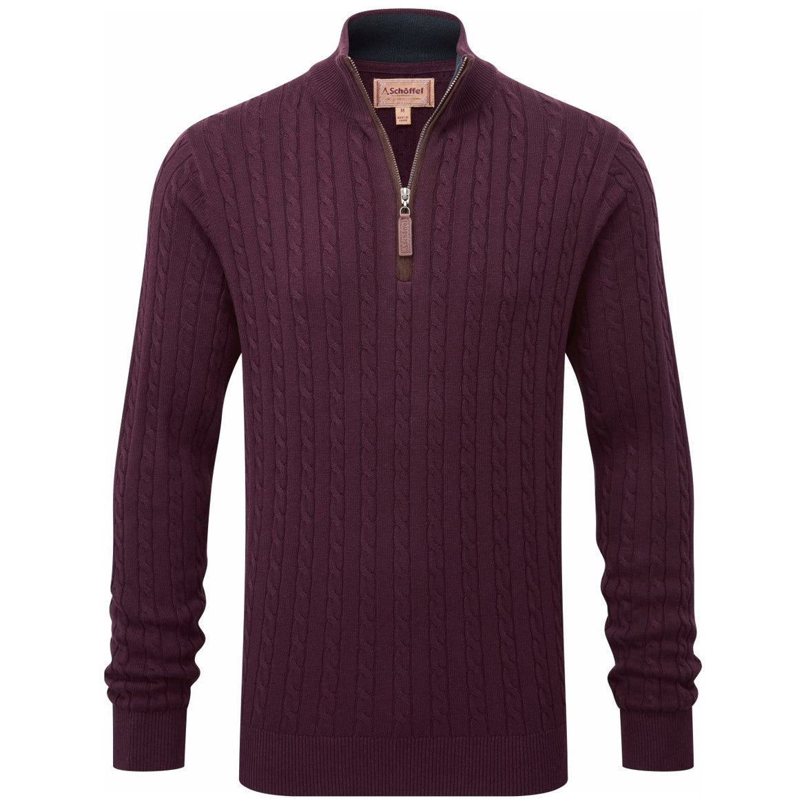 Schoffel Calton Cotton Cashmere Cable Knit Qtr Zip Jumper Wine 2
