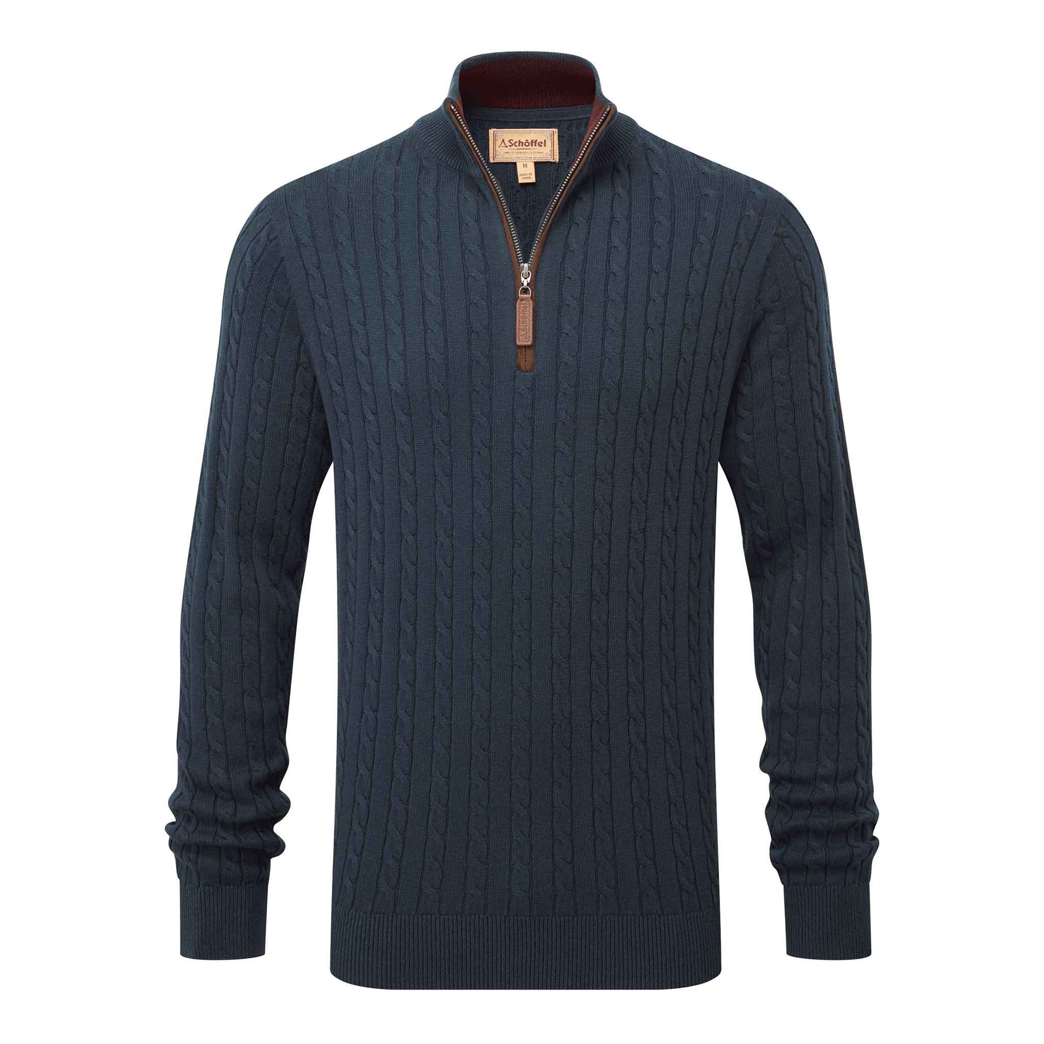 Schoffel-Calton-Cotton-Cashmere-Cable-Knit-Quarter-Zip-Jumper-Petrol-Blue-1