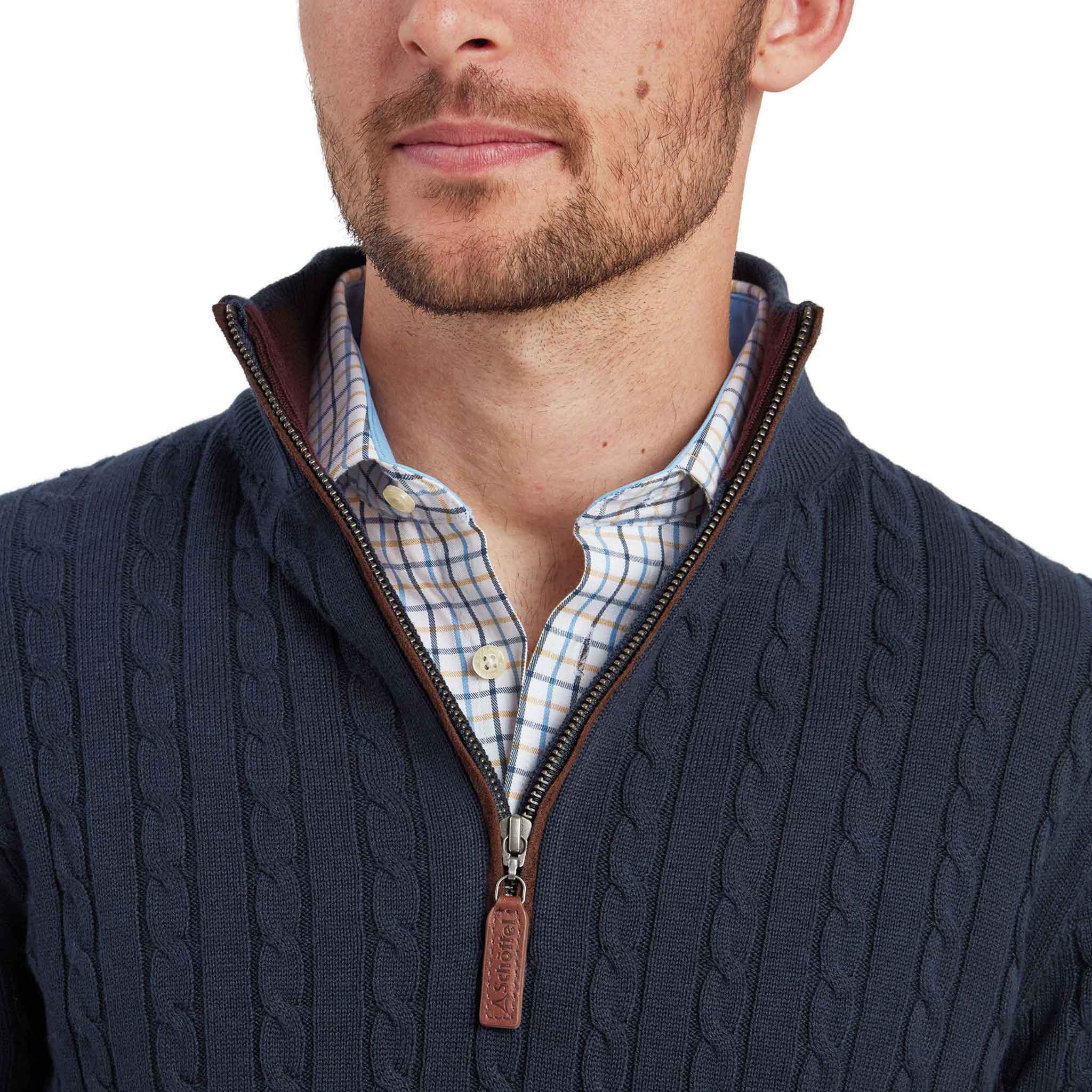 Schoffel-Calton-Cotton-Cashmere-Cable-Knit-Quarter-Zip-Jumper-Petrol-Blue-3