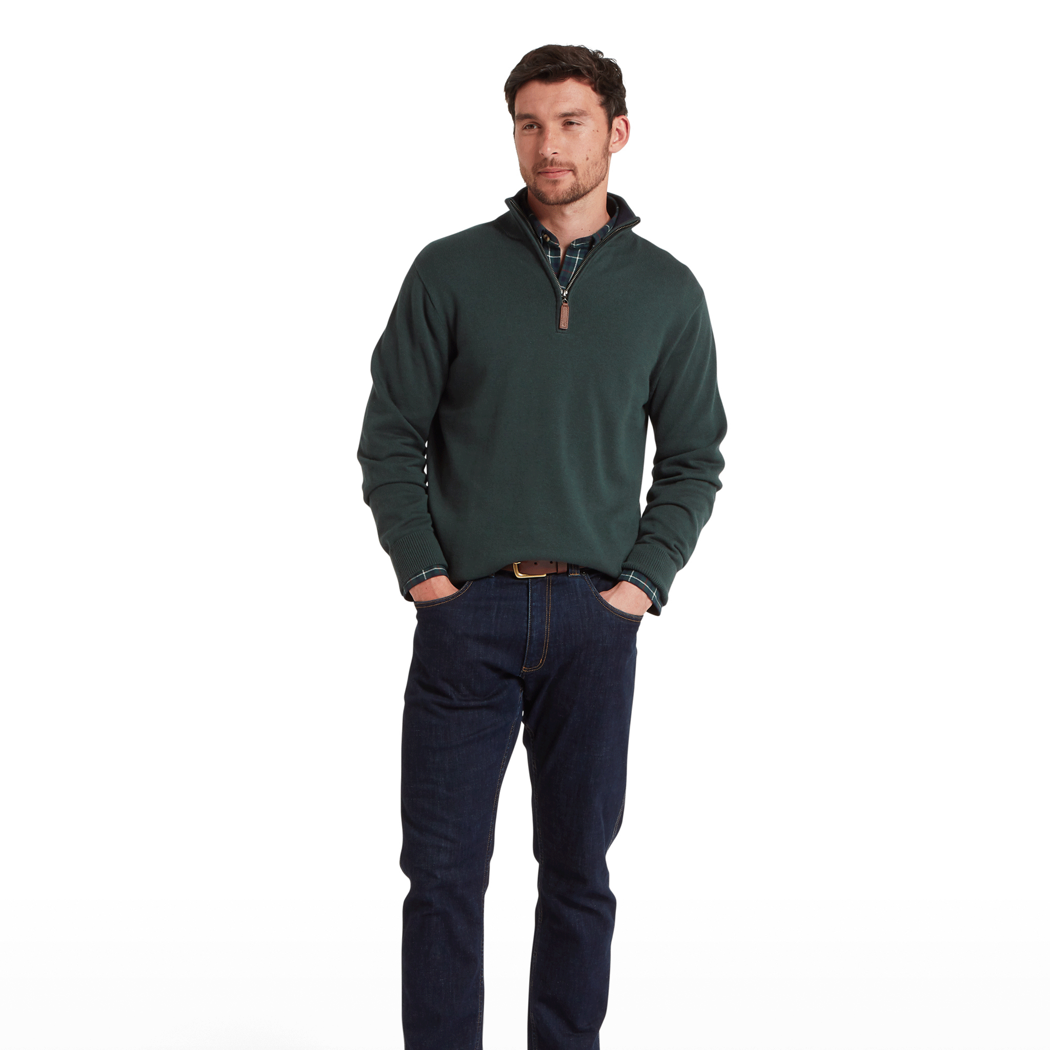 Schoffel Calton Cotton Cashmere Quarter Zip Jumper in Botanical Green