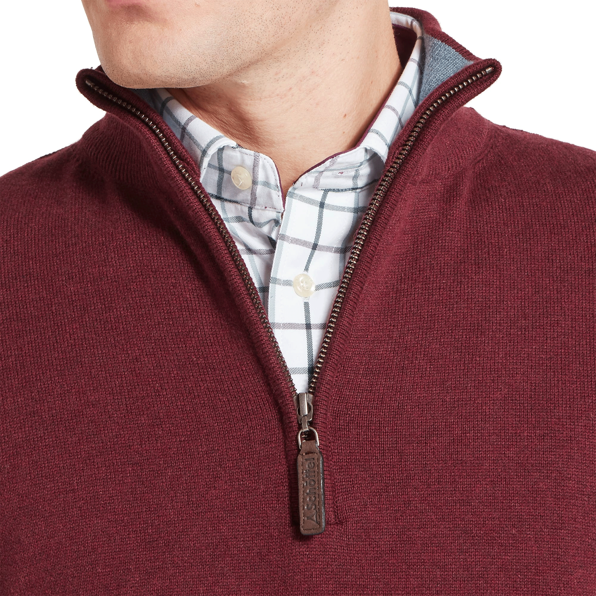 Schöffel Calton Cotton Cashmere 1/4 Zip Jumper Burgundy