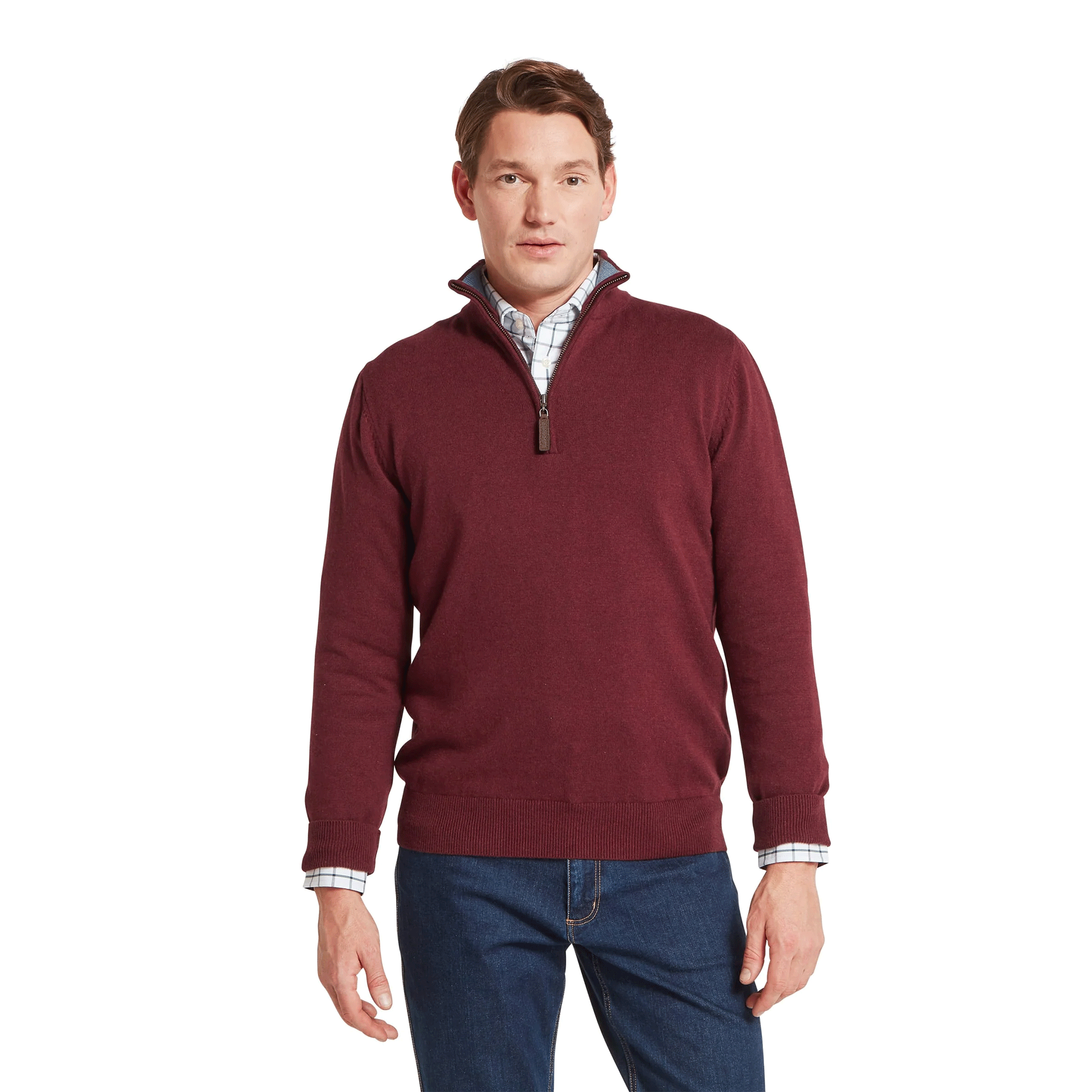 Schöffel Calton Cotton Cashmere 1/4 Zip Jumper Burgundy