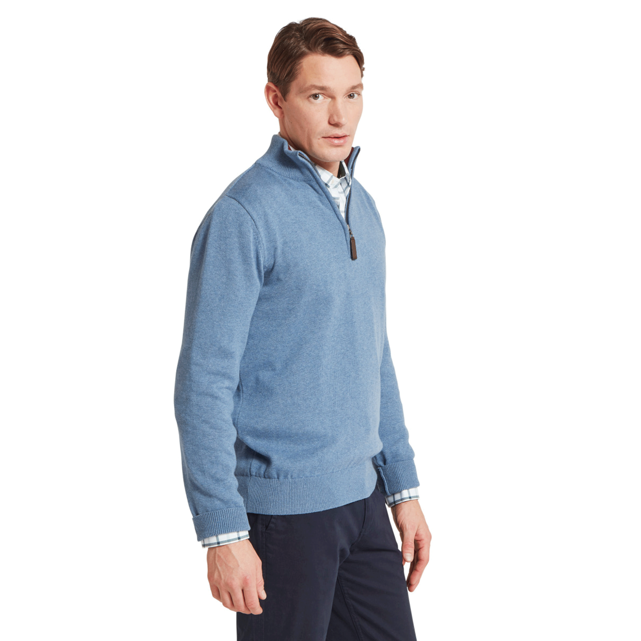 Schöffel Country Men’s Calton Cotton Cashmere Quarter-Zip Jumper Lake Blue