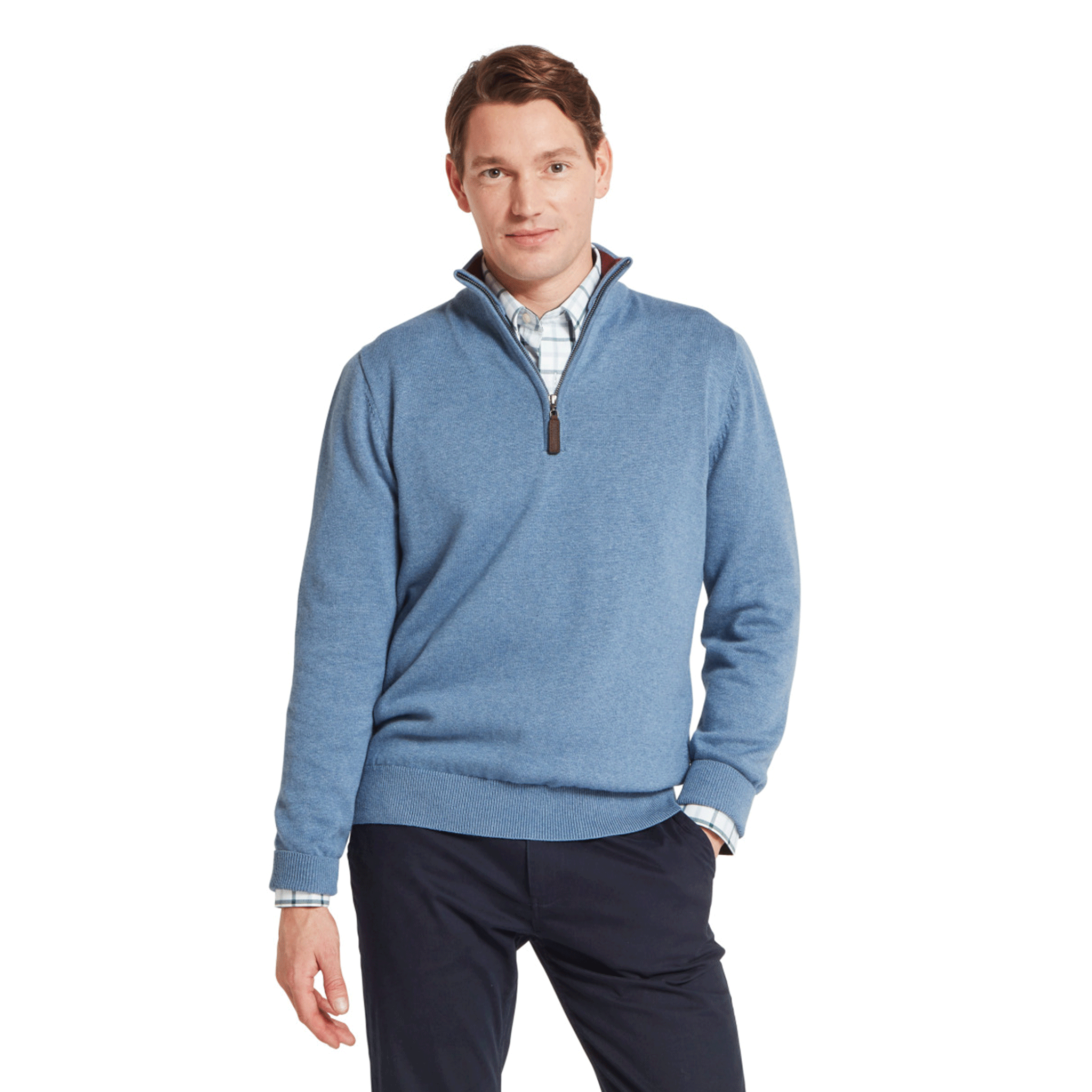 Schöffel Country Men’s Calton Cotton Cashmere Quarter-Zip Jumper Lake Blue
