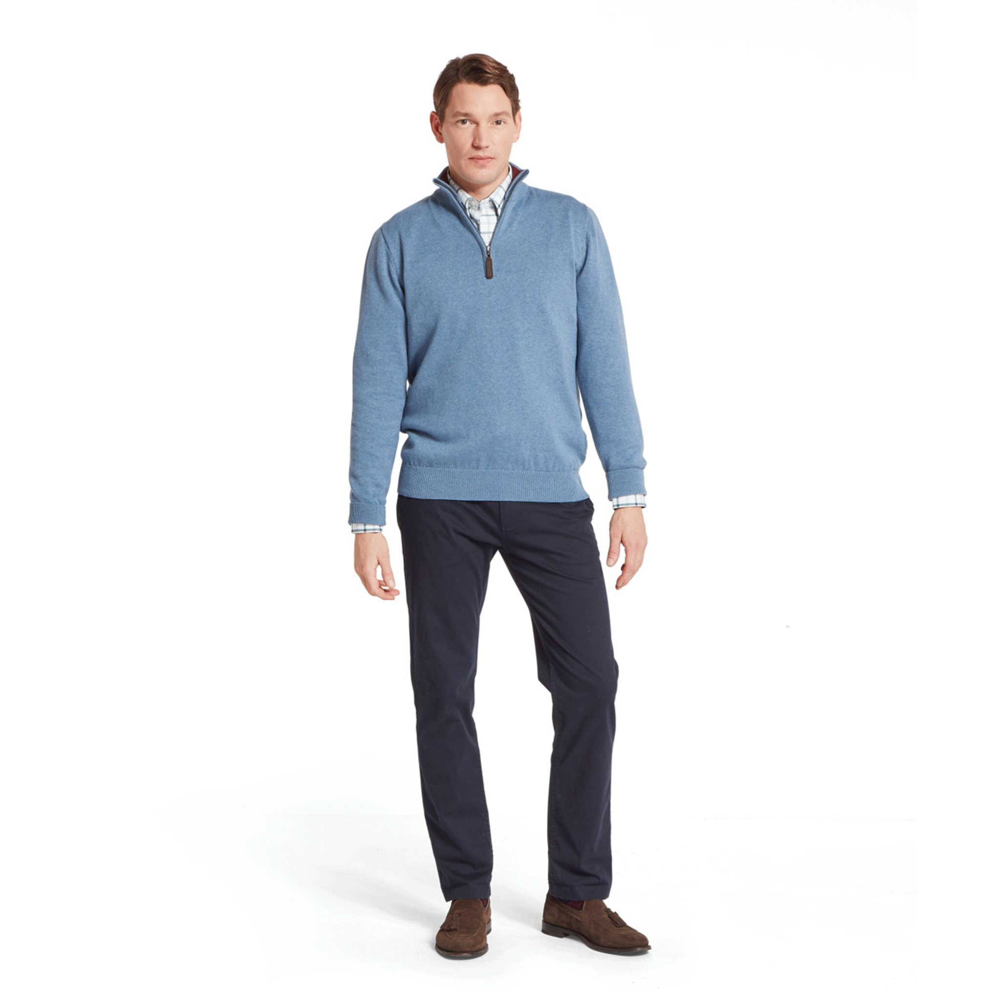 Schöffel Country Men’s Calton Cotton Cashmere Quarter-Zip Jumper Lake Blue