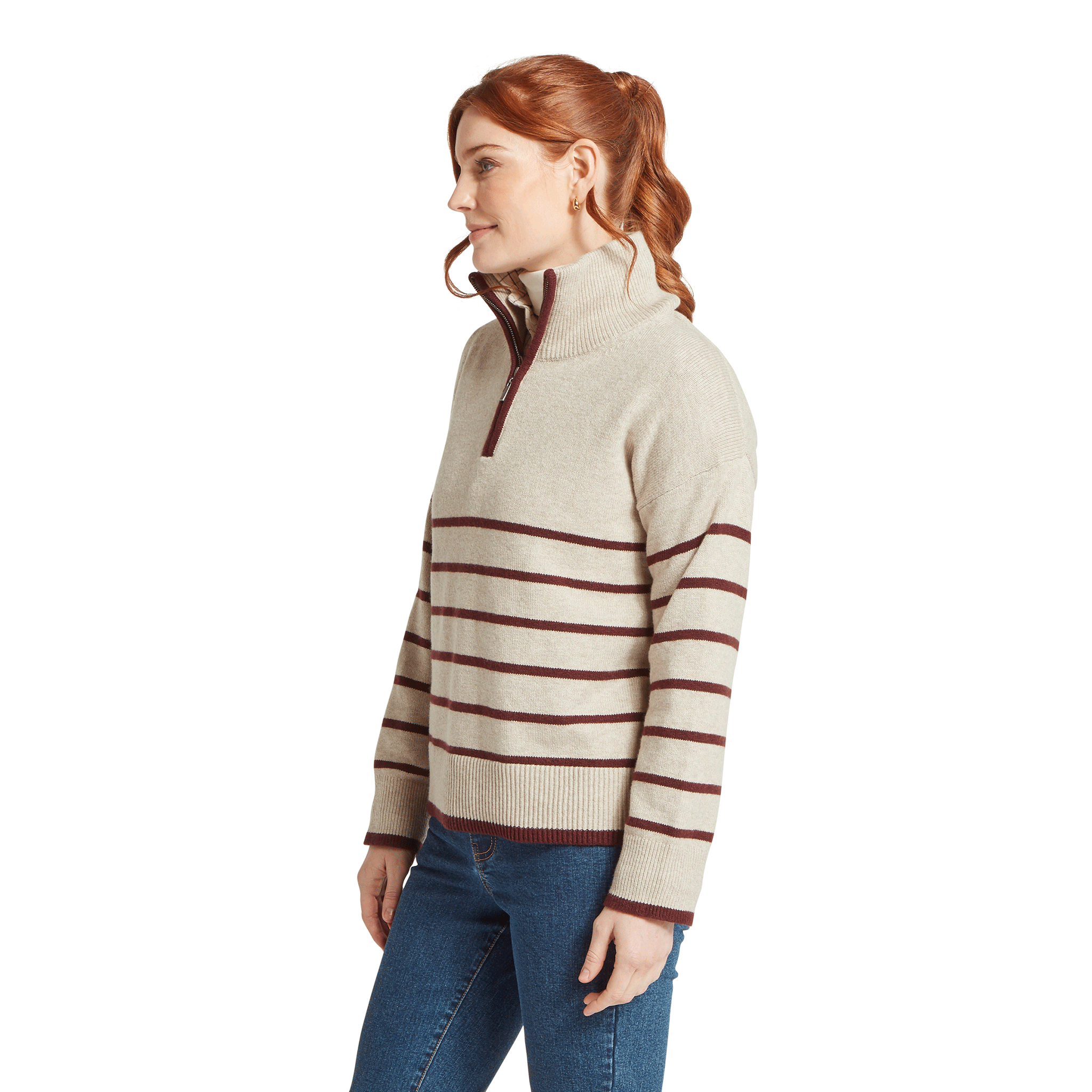 Schöffel Country Women's Sandsend 1/4 Zip Jumper Oatmeal & Port