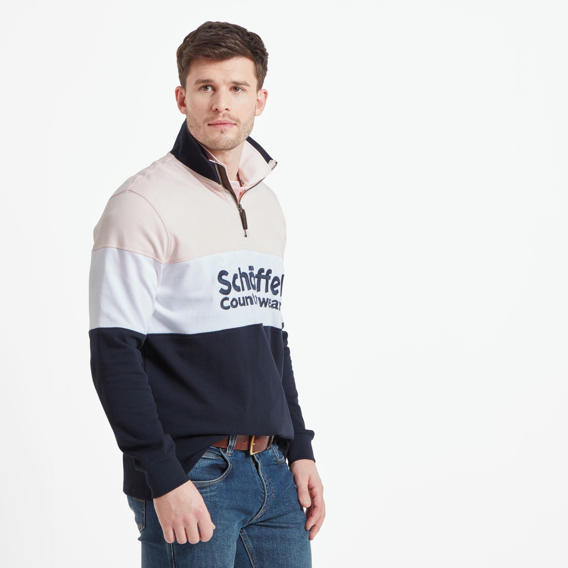 Schoffel Exeter Heritage Qtr Zip Rugby Shirt Pale Pink 3