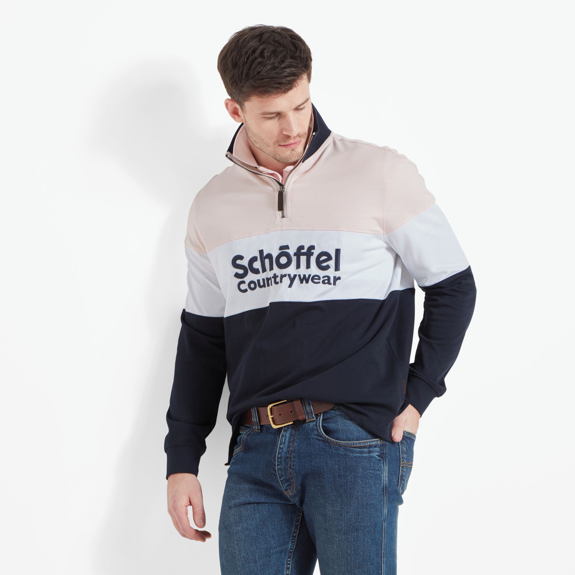 Schoffel Exeter Heritage Qtr Zip Rugby Shirt Pale Pink 5