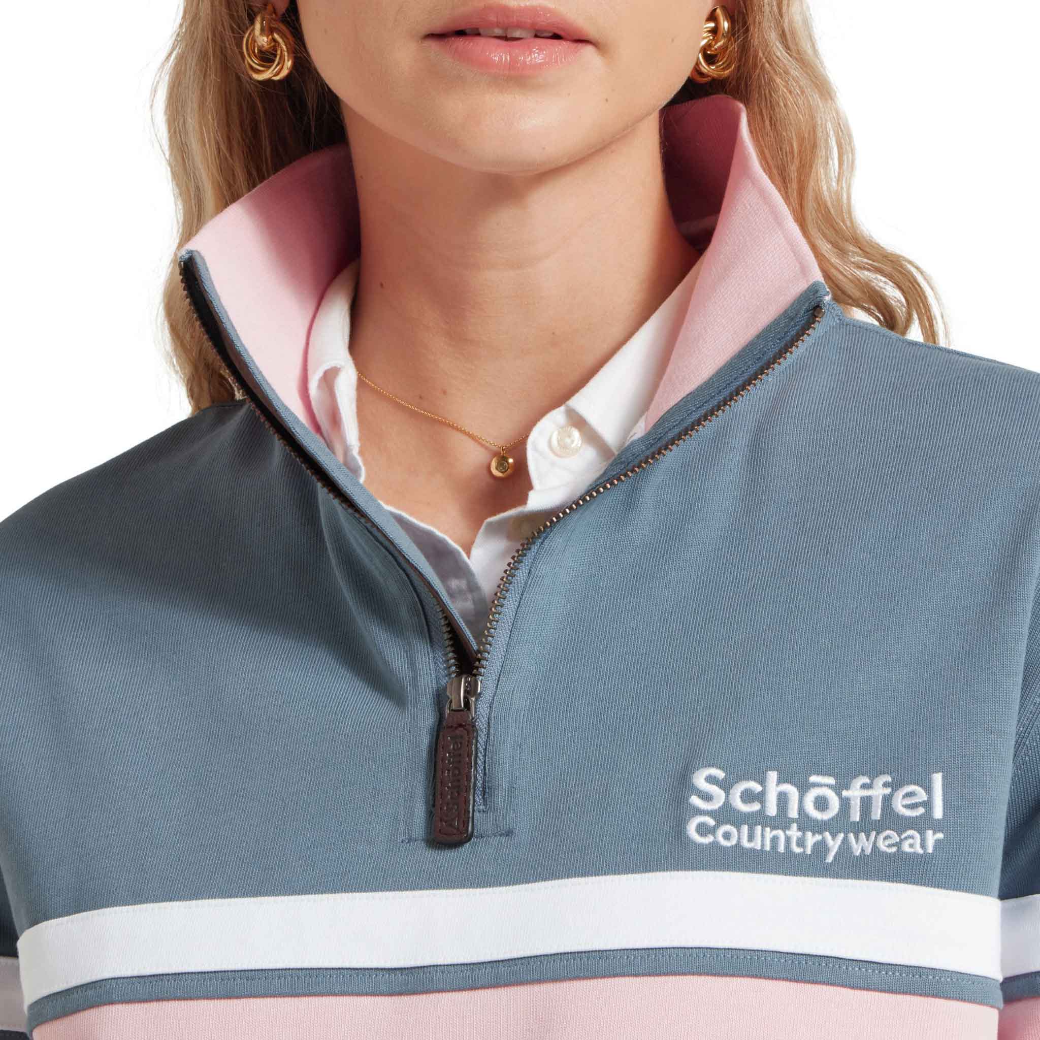 Schoffel-Exmouth-Heritage-Qtr-Zip-Rugby-Shirt-Dark-Pigeon-Blue-Chalky-Coral-2