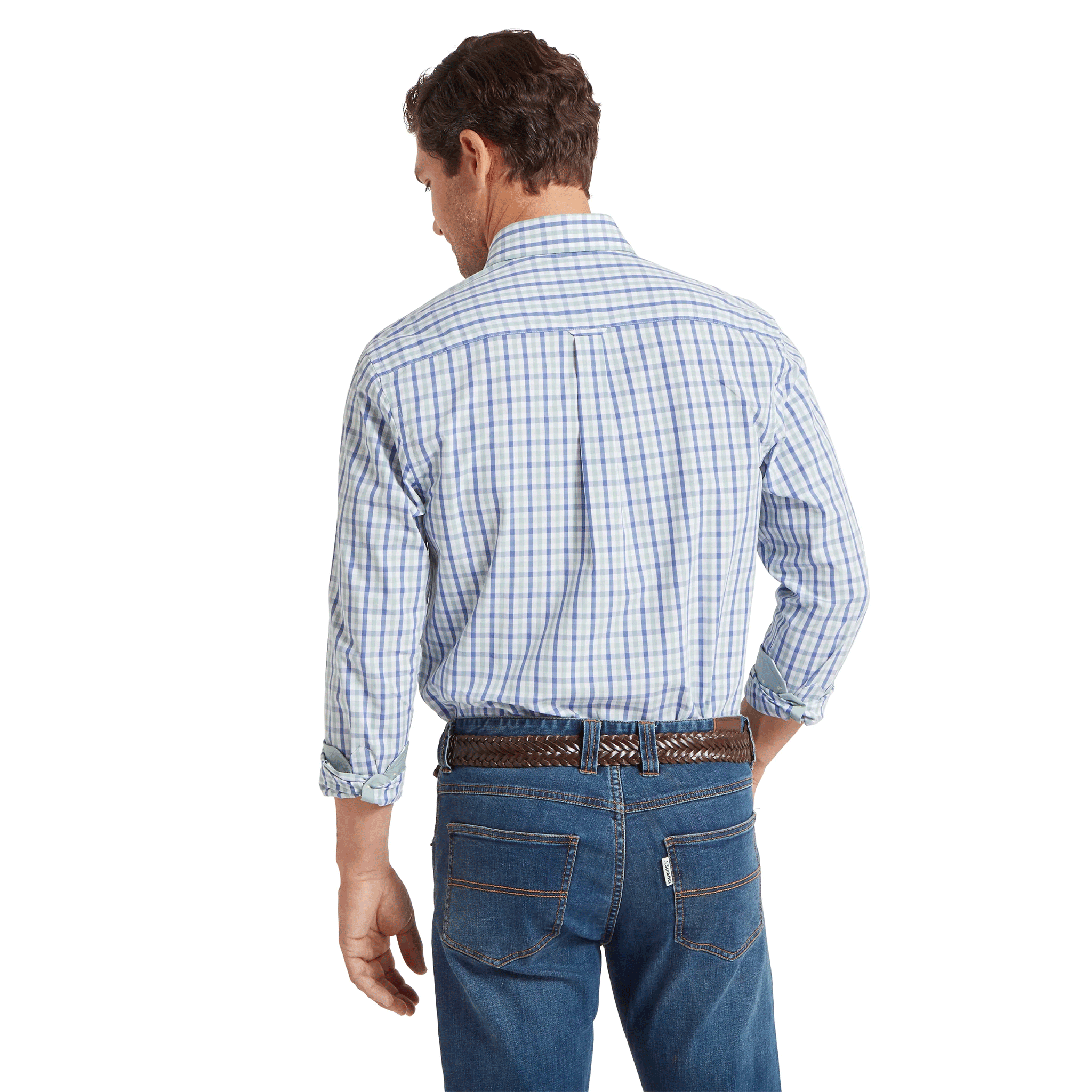 Schoffel Hebden Tailored Shirt in Mist Blue & Vintage Indigo Check