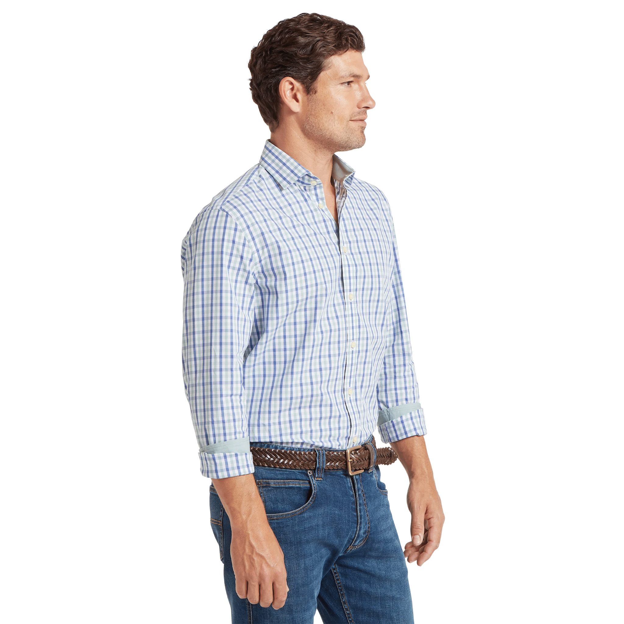 Schoffel Hebden Tailored Shirt in Mist Blue & Vintage Indigo Check