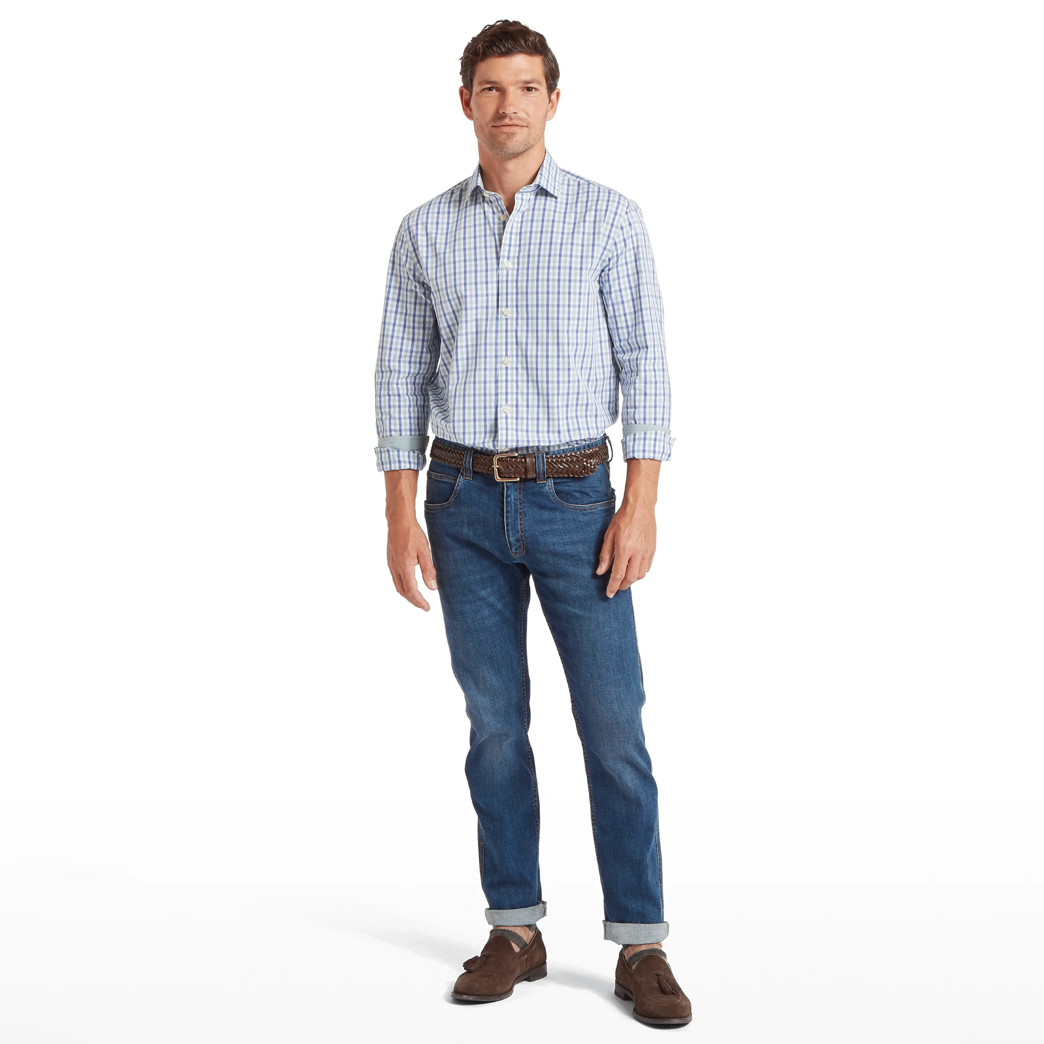 Schoffel Hebden Tailored Shirt in Mist Blue & Vintage Indigo Check