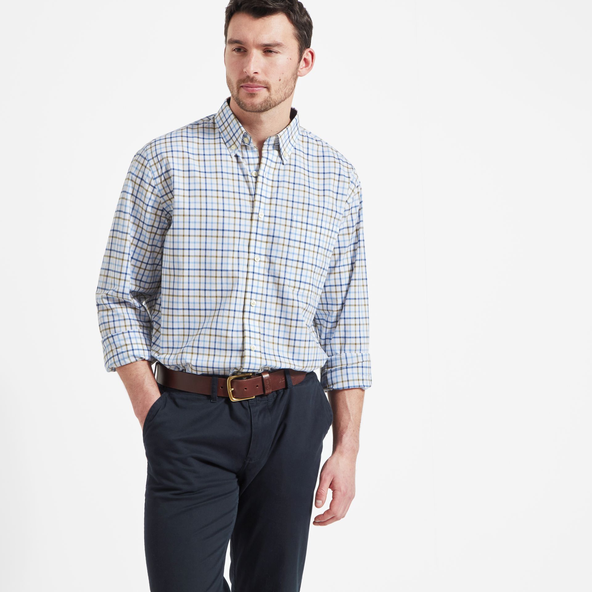 Schoffel Holkham Classic Shirt French Navy-Light Khaki-Sky Blue 4